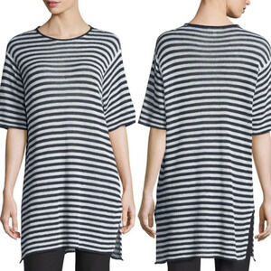 New Eileen Fisher Striped Organic Linen Tunic Graphite White NWT Casual